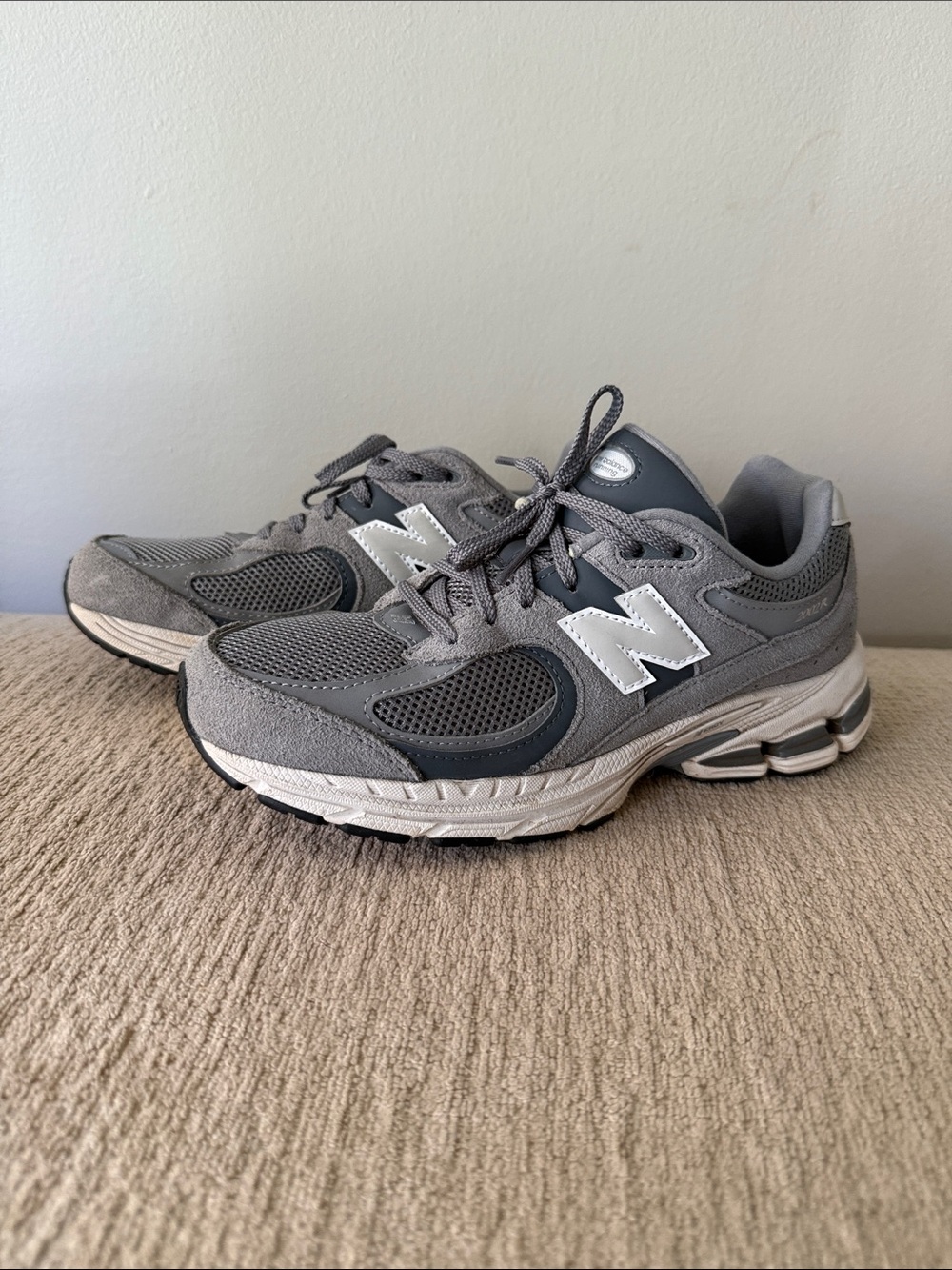 New Balance 2002 Lace Gray Mesh & Suede Sneakers with White Logo